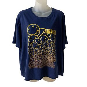 Old Navy Nirvana Band T-Shirt Women XL Short Sleeve Graphic Band Tee Navy Yellow
